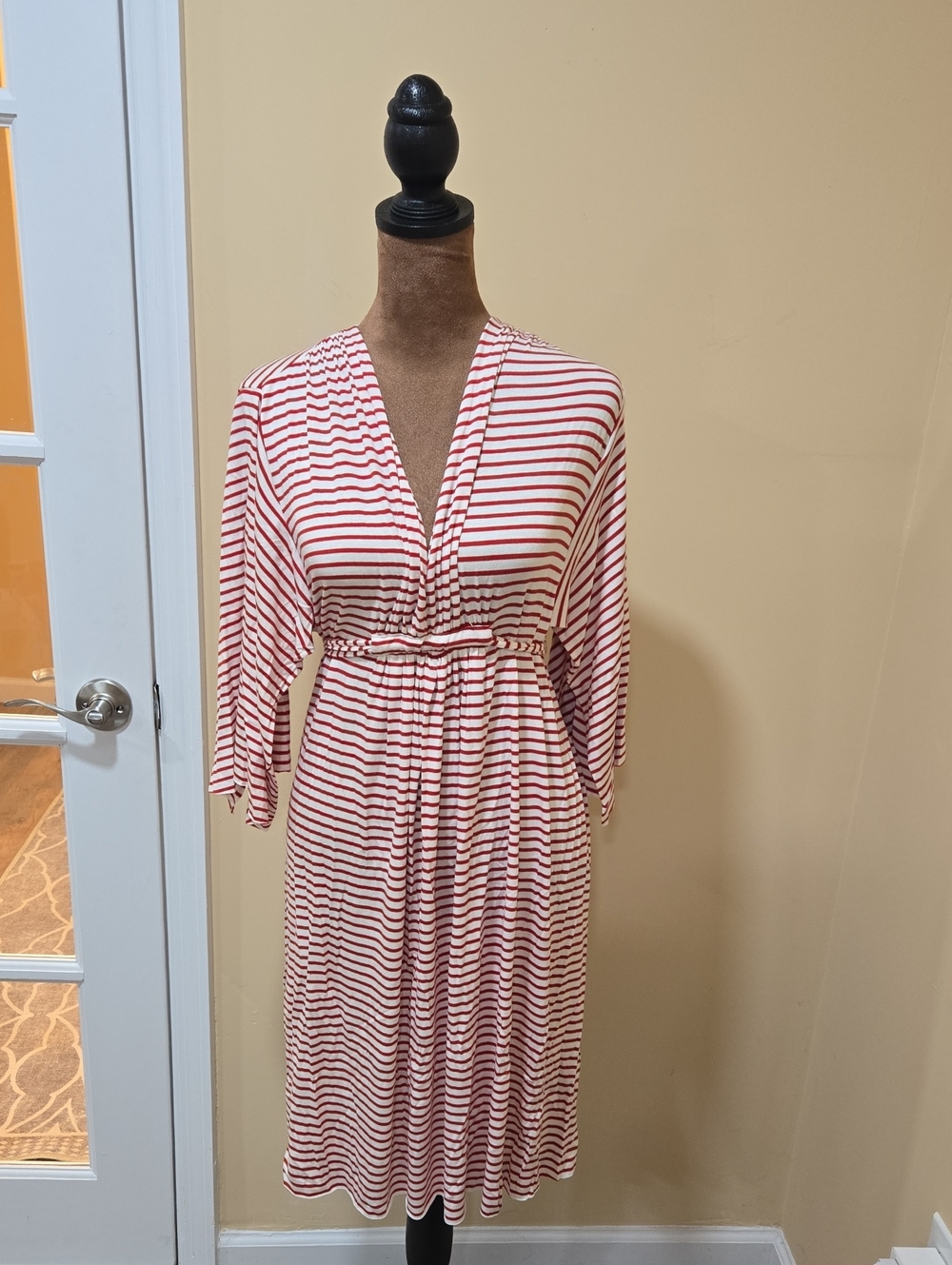 NWT!! Rachel Pally Red and White Striped V-Neck Midi Dress